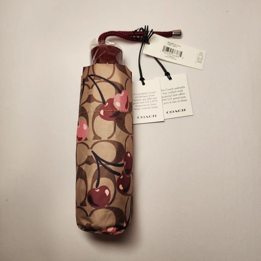 NWT COACH CZ929 MINI UMBRELLA UV PROTECTION SIGNATURE CHERRY - Picture 2 of 6